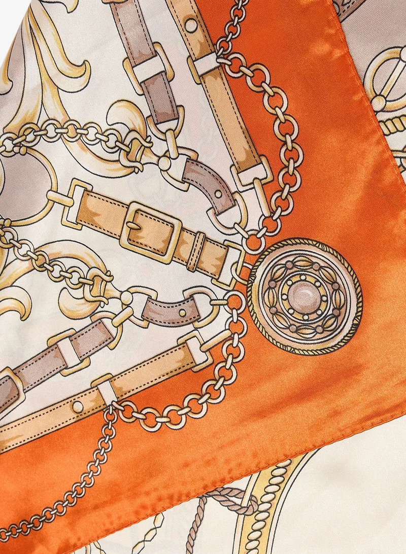 Ginger Orange Satin Baroque Print Headscarf for Women | Best Price UAE