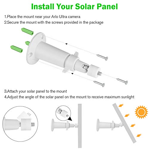Uogw 3 Pack Solar Panel Charger Compatible with Arlo Pro 5S 2K/Arlo Pro 4/Arlo Pro 3/Arlo Ultra 2/Arlo Ultra/Go 2,with 11.5ft Waterproof Magnetic Charging Cable,Adjustable Mount(NOT for Arlo Essential) - Image 3