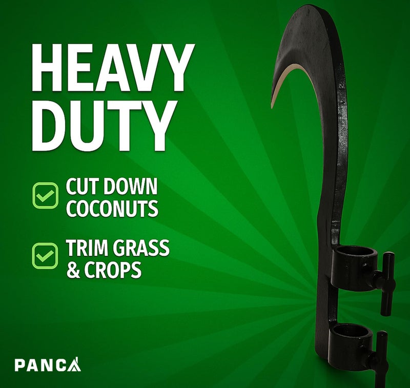 PANCA Heavy Duty Agricultural Hand Tool for Harvesting, Farming & Gardening | Tempered Steel Coconut Plucker & Grass Sickle Cutter Head | Tree Branch Cutting, Crop Harvesting & Garden Maintenance - Image 5