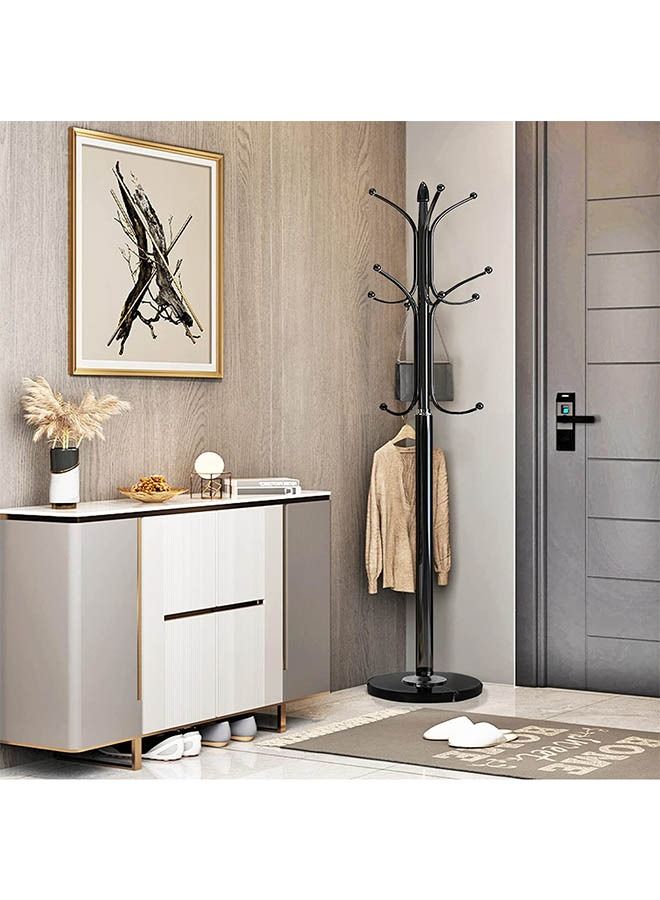 Arabest Metal Coat Rack Stand with Natural Marble Base, Free Standing Hall Tree with 12 Hooks for Hanging Scarf, Bag, Jacket, Home Entry-way Hat Hanger Organizer (black) - Image 4