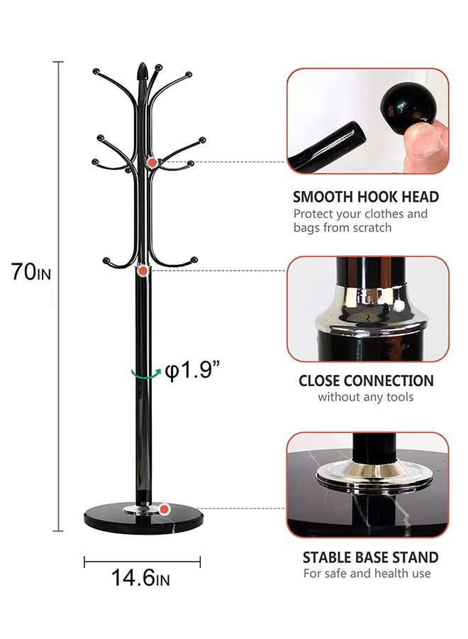 Arabest Metal Coat Rack Stand with Natural Marble Base, Free Standing Hall Tree with 12 Hooks for Hanging Scarf, Bag, Jacket, Home Entry-way Hat Hanger Organizer (black) - Image 5