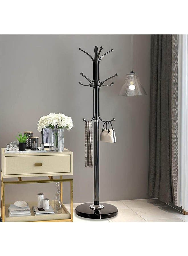 Arabest Metal Coat Rack Stand with Natural Marble Base, Free Standing Hall Tree with 12 Hooks for Hanging Scarf, Bag, Jacket, Home Entry-way Hat Hanger Organizer (black) - Image 1