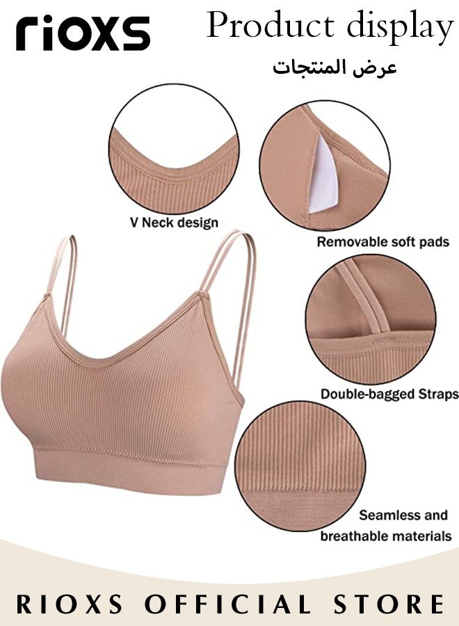 ريوكس 5 قطع حمالة صدر برقبة على شكل V للنساء، حمالة صدر نسائية مبطنة بدون درزات، حمالة صدر بدون حمالات، حمالة صدر رياضية ناعمة ومريحة مع حمالات قابلة للتعديل، حمالة صدر أساسية للنوم اليومي للنساء والفتيات - Image 3