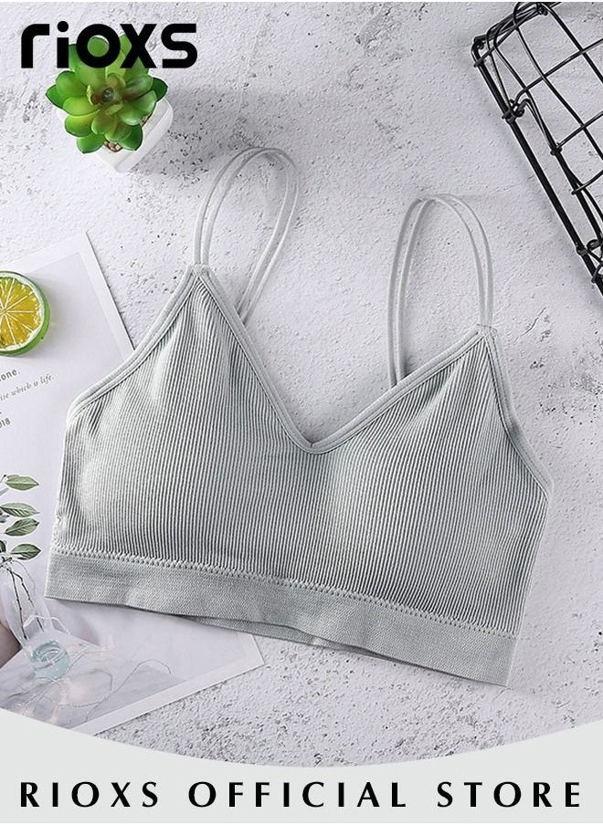 RIOXS - 5 Pieces V Neck Padded Bralette for Women Cami Bra Wireless Tank Top Bra Sports Bra with Adjustable Straps - Image 1