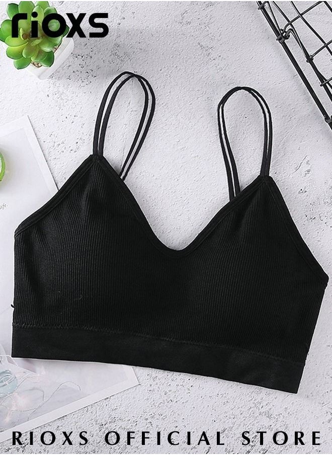 RIOXS - 5 Pieces V Neck Padded Bralette for Women Cami Bra Wireless Tank Top Bra Sports Bra with Adjustable Straps - Image 1