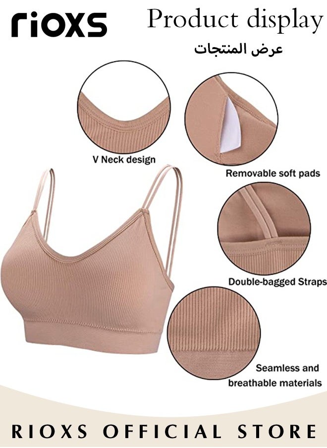 RIOXS - 5 Pieces V Neck Padded Bralette for Women Cami Bra Wireless Tank Top Bra Sports Bra with Adjustable Straps - Image 1