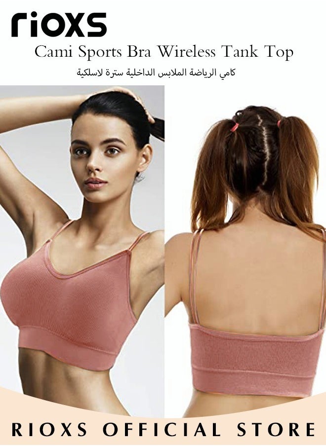 RIOXS - 5 Pieces V Neck Padded Bralette for Women Cami Bra Wireless Tank Top Bra Sports Bra with Adjustable Straps - Image 1