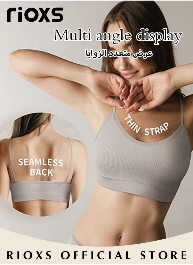 RIOXS - 5 Pieces V Neck Padded Bralette for Women Cami Bra Wireless Tank Top Bra Sports Bra with Adjustable Straps - Image 1