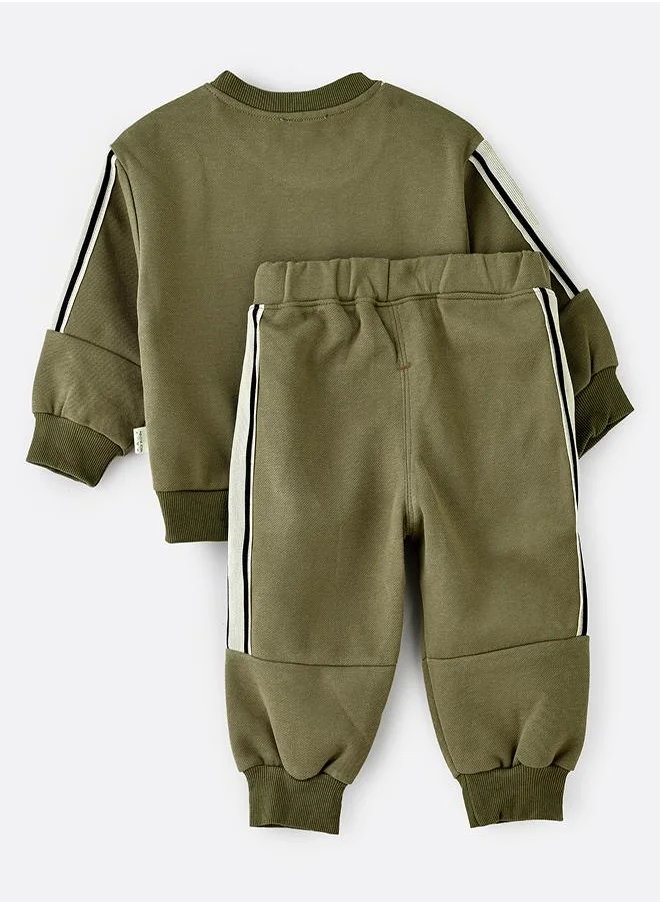 babyqlo Sporty Olive Green Tracksuit 2 piece Set for Boys