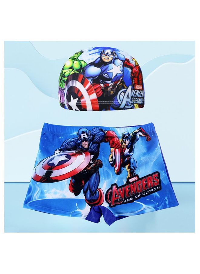 Generic Captain America Cartoon Swim Trunks With Swimming Cap - Image 3