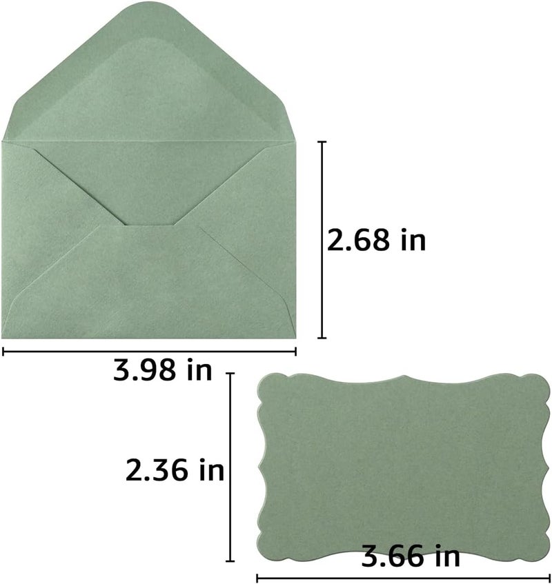 Toperd 100 Pack Mini Envelopes with Colorful Blank Note Cards Small Self-Adhesive Envelopes Small Business Card Envelopes(4 x 2.7 Inches, Sage-Green) - Image 2