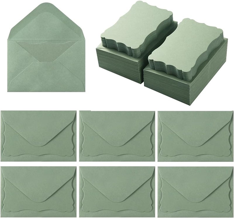 Toperd 100 Pack Mini Envelopes with Colorful Blank Note Cards Small Self-Adhesive Envelopes Small Business Card Envelopes(4 x 2.7 Inches, Sage-Green) - Image 1