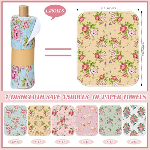 Noveread 36 Pack Reusable Cleaning Cloths Washable Cotton Kitchen Dish Towels for Home Party Supplies Bulk 984x1181in Countryside Flowers - Image 3