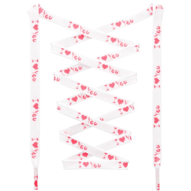 DANHUA Colored Flat Shoe laces: 2 Pair LOVE YOU Red Heart Printed Shoelaces for Sneakers boot 47 inch - Image 1