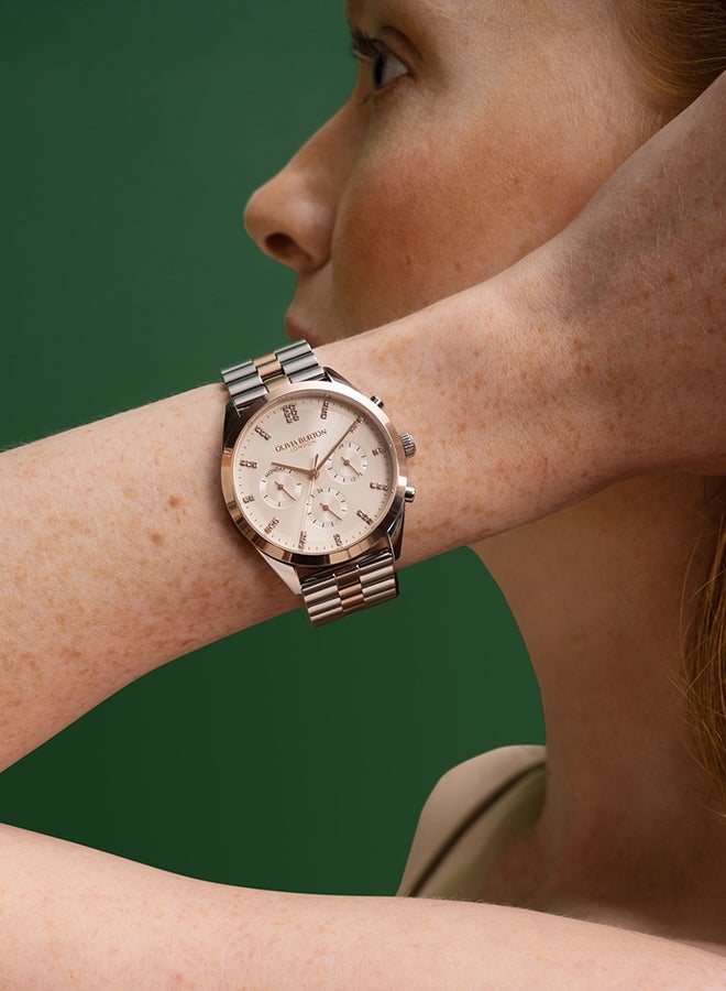 OLIVIA BURTON ساعة نسائية مستديرة متعددة الوظائف بحافظة من الفولاذ المقاوم للصدأ - Image 3