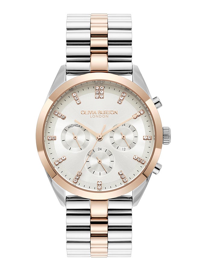 OLIVIA BURTON ساعة نسائية مستديرة متعددة الوظائف بحافظة من الفولاذ المقاوم للصدأ - Image 1