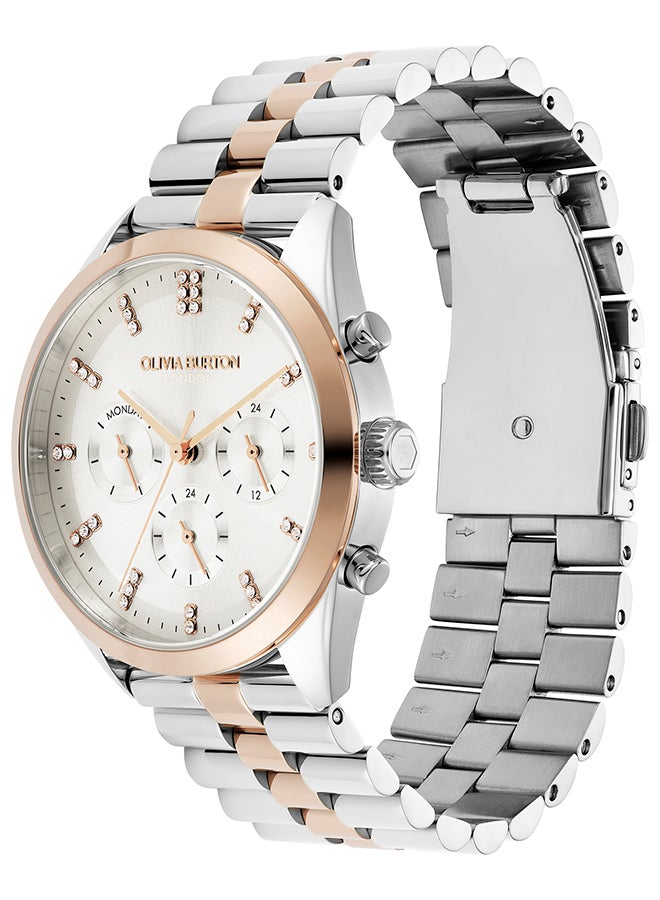 OLIVIA BURTON ساعة نسائية مستديرة متعددة الوظائف بحافظة من الفولاذ المقاوم للصدأ - Image 2