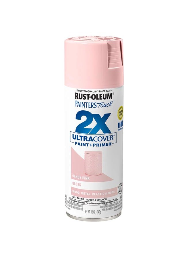 RUST-OLEUM 334028 Painter's Touch 2X Ultra Cover Spray Paint, 12 oz, Gloss Candy Pink - Image 1