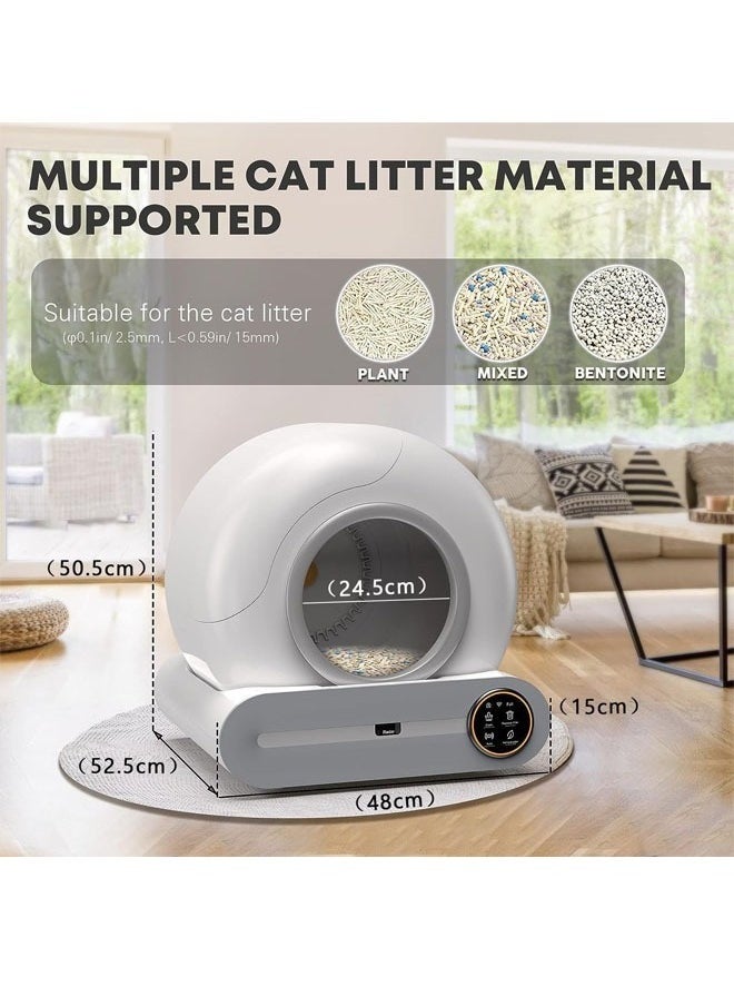 Automatic Cat Litter Box Self Cleaning Robot Cat Litter Box for Multiple Cats Auto Clean Cat Litter Box with APP Control and Ionic Deodorizer Smart Cat Toilet with Mat Liner Brush