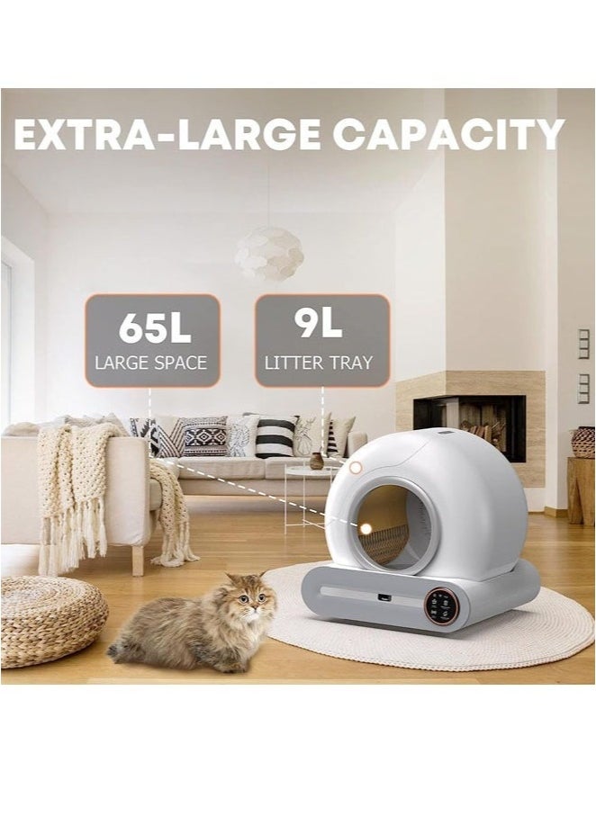Automatic Cat Litter Box Self Cleaning Robot Cat Litter Box for Multiple Cats Auto Clean Cat Litter Box with APP Control and Ionic Deodorizer Smart Cat Toilet with Mat Liner Brush