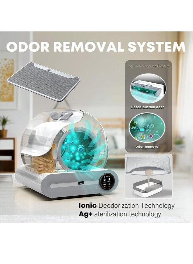 Automatic Cat Litter Box Self Cleaning Robot Cat Litter Box for Multiple Cats Auto Clean Cat Litter Box with APP Control and Ionic Deodorizer Smart Cat Toilet with Mat Liner Brush