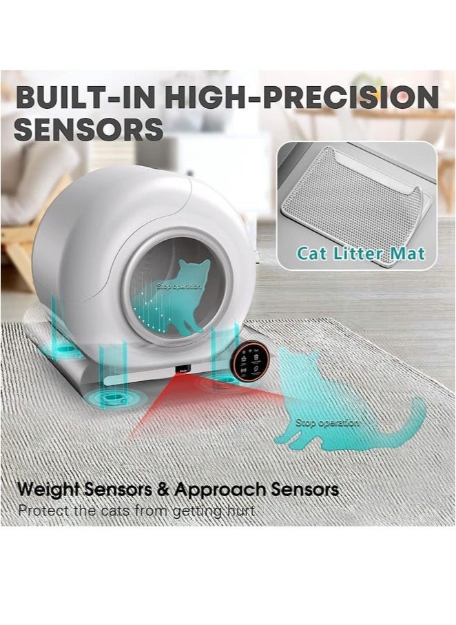 Automatic Cat Litter Box Self Cleaning Robot Cat Litter Box for Multiple Cats Auto Clean Cat Litter Box with APP Control and Ionic Deodorizer Smart Cat Toilet with Mat Liner Brush