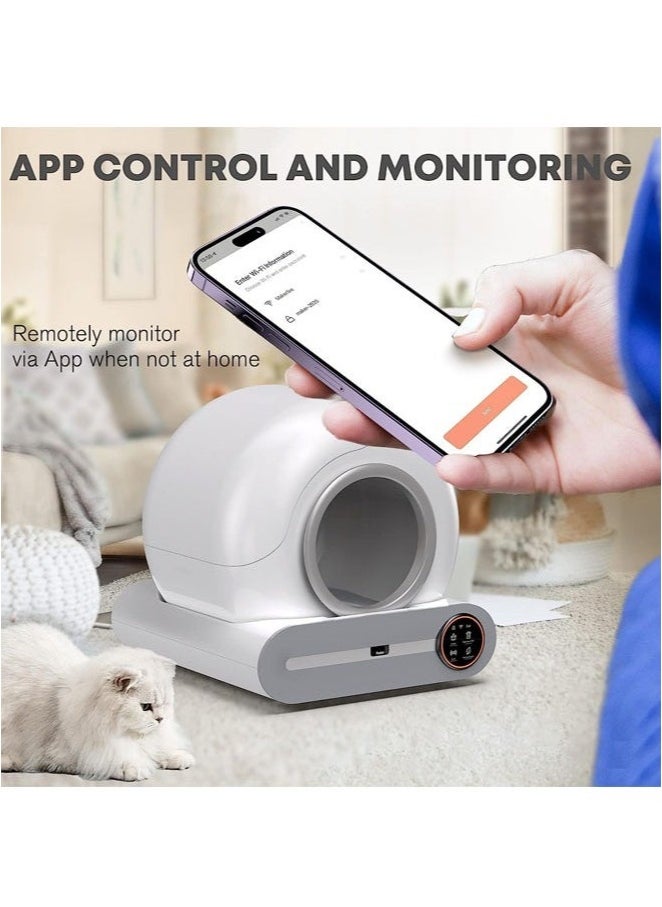 Automatic Cat Litter Box Self Cleaning Robot Cat Litter Box for Multiple Cats Auto Clean Cat Litter Box with APP Control and Ionic Deodorizer Smart Cat Toilet with Mat Liner Brush