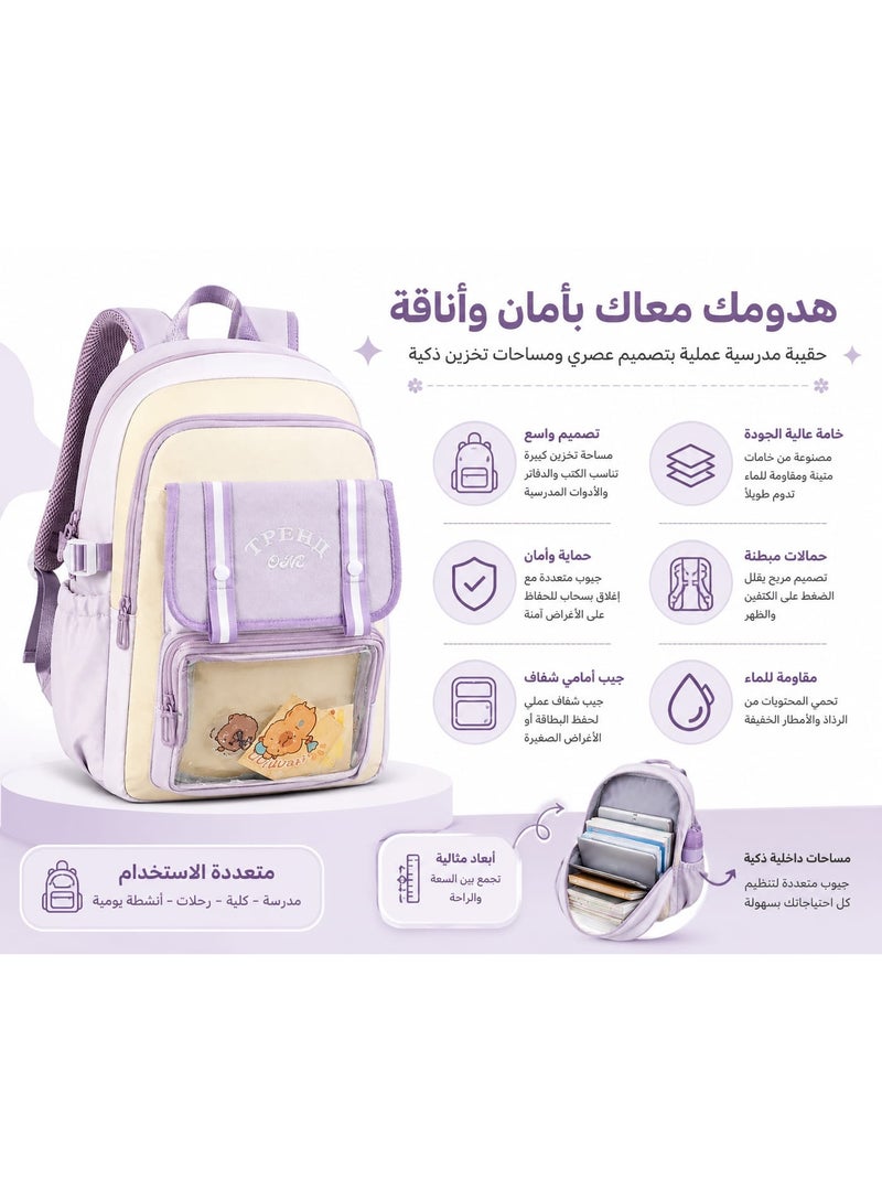 حقيبة ظهر مدرسية عصرية وعملية - سعة كبيرة وتصميم مريح، مثالية للمدرسة، السفر، والاستخدام اليومي - Image 3