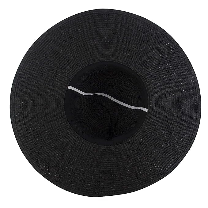 CLOTHERA Summer Brim Floppy Straw Beach Hats for Women (Black with Black Ribbon) - Image 5