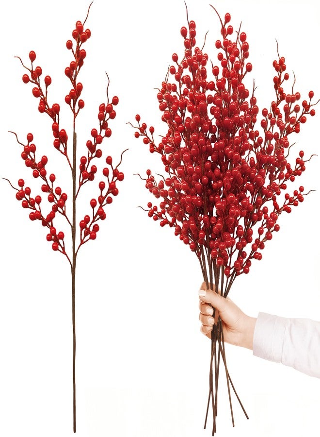 Baaxxango 25 Inches Artificial Red Berry Stems,Holly Christmas Berries,Burgundy Berry Floral Christmas Tree Decoration for Festival,Holiday Crafts,Home Decor(7 Pack) - Image 1