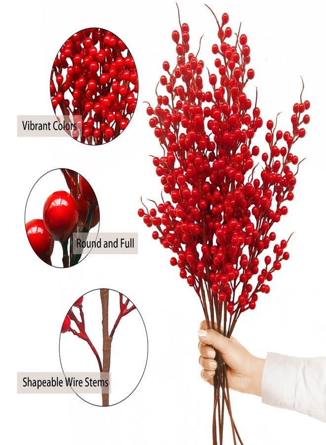 Baaxxango 25 Inches Artificial Red Berry Stems,Holly Christmas Berries,Burgundy Berry Floral Christmas Tree Decoration for Festival,Holiday Crafts,Home Decor(7 Pack) - Image 3