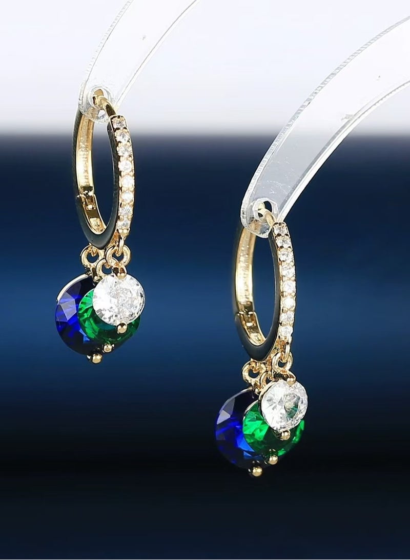 Blue Earring Drops, Exquisite Hoop Earrings with Intricately Inlaid Blue Gemstones, Modern Style Accessory, Earring Dangles, Gift of Timeless Radiance and Elegance 
