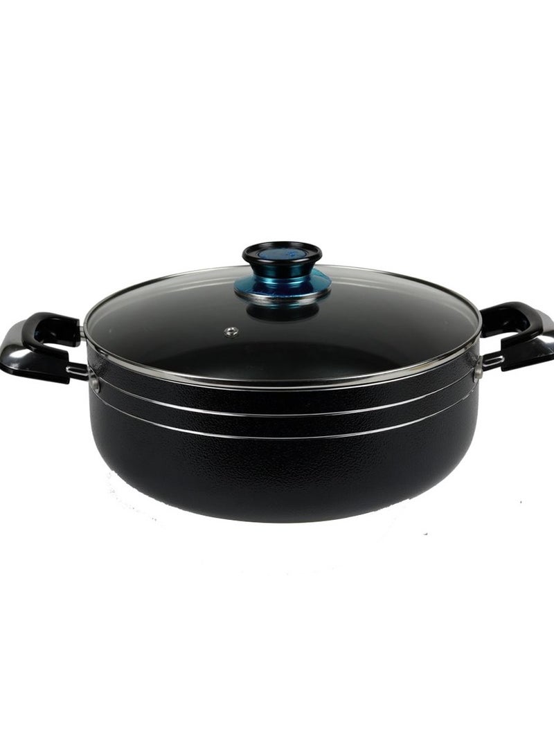 KAWASHI Aluminium Dutch Oven Cooking  With Glass Lid Black/Sliver 26CM  - Image 1