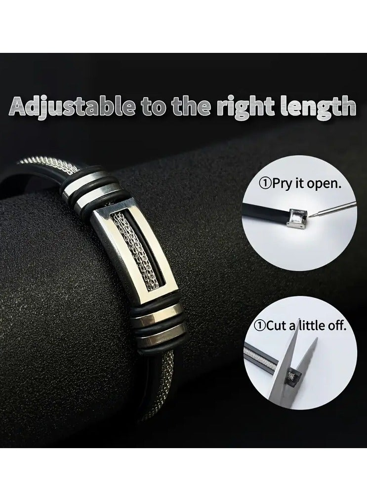 Home Clearance Sale Stylish Stainless Steel & Genuine Faux Leather Bracelet - Adjustable, Sleek Black Design for Any Occasion - Image 3