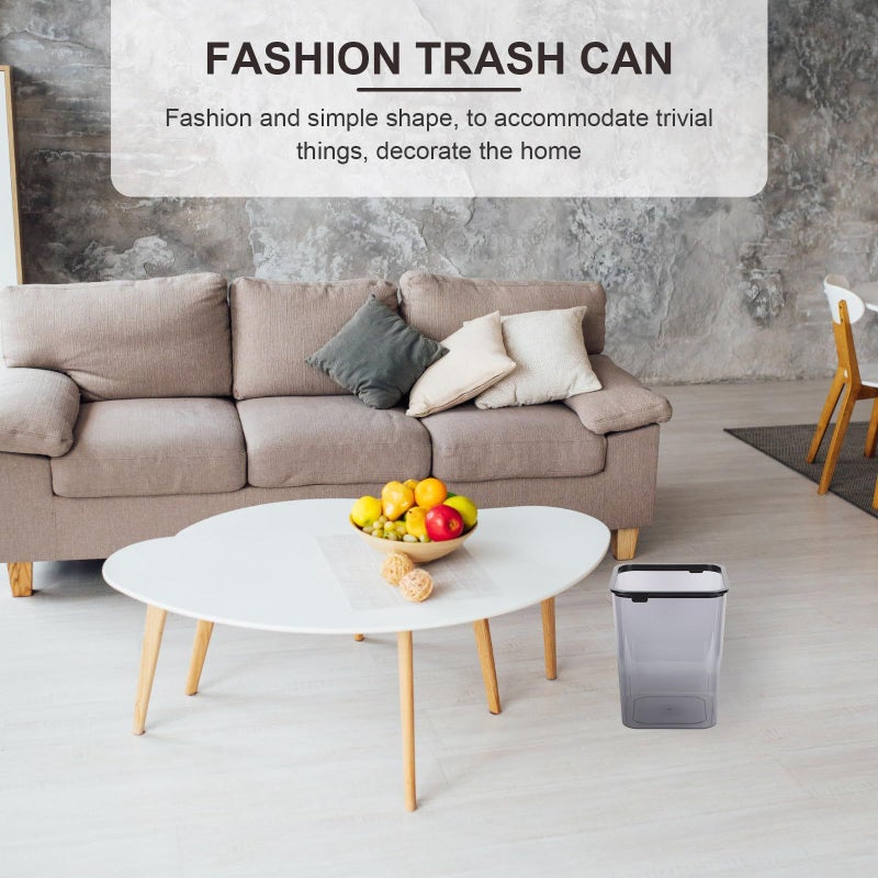 Square Plastic Trash Can 15 Liter Gray Wastebasket for Bathroom Bedroom Office - Image 5