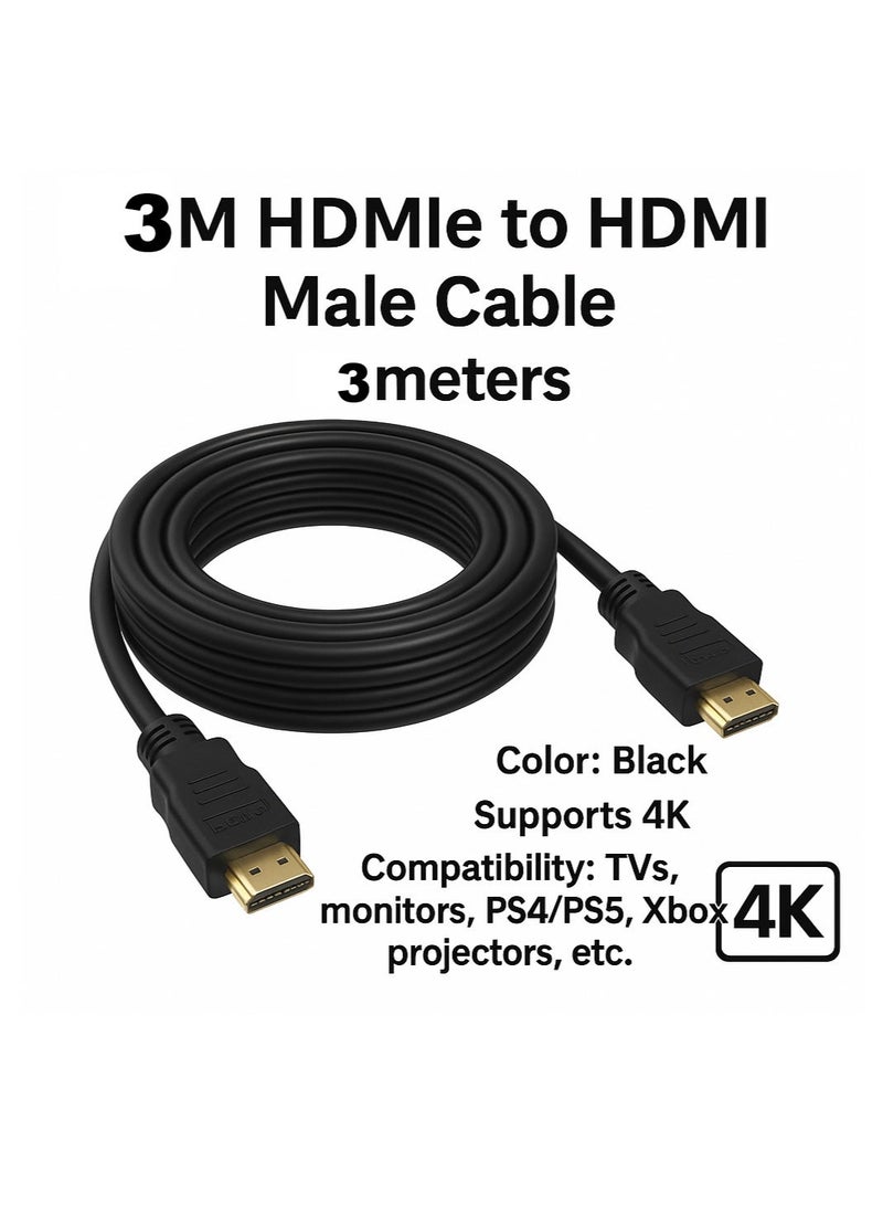 FUJISHKA PS4 HDMI Cable 3M – High Speed 4K Ultra HD Gaming HDMI Cord, Gold-Plated Connectors, Compatible with PS4, PS5, Xbox, Nintendo Switch, TV & Projector – Black - Image 1