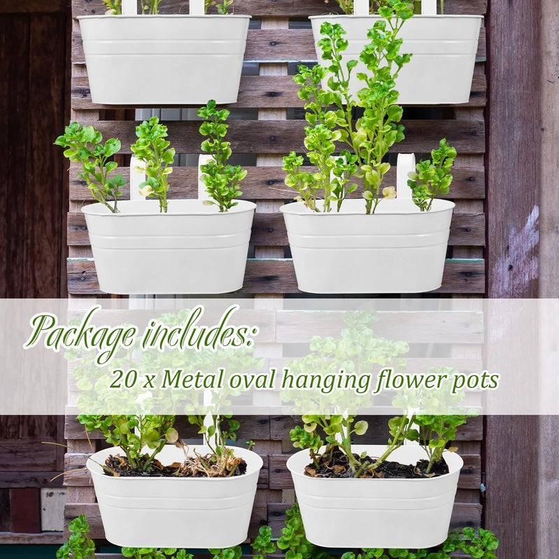 Rtteri Rtteri 20 Pcs Metal Iron Railing Fence Planters Pots White 108 Inch Hanging Flower Pots Plant Holder with Detachable Hook for Garden Home Wall Decor  - Image 5
