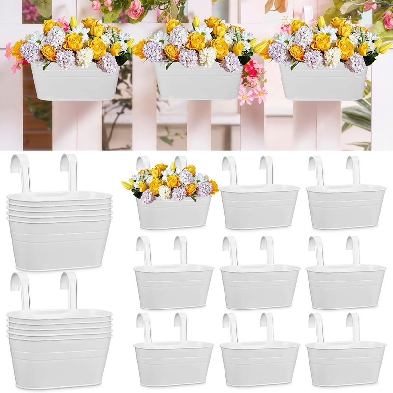 Rtteri Rtteri 20 Pcs Metal Iron Railing Fence Planters Pots White 108 Inch Hanging Flower Pots Plant Holder with Detachable Hook for Garden Home Wall Decor  - Image 1