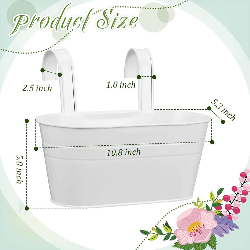 Rtteri Rtteri 20 Pcs Metal Iron Railing Fence Planters Pots White 108 Inch Hanging Flower Pots Plant Holder with Detachable Hook for Garden Home Wall Decor  - Image 2