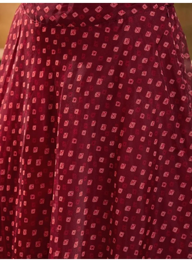 AKS Maroon Bandhani Print Lehenga Choli
