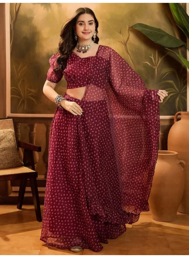 AKS Maroon Bandhani Print Lehenga Choli