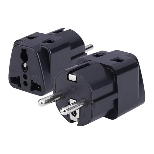 MX Europe Travel Adapter India to Europe | Universal 2 Pin & 3 Pin Socket | Type E/F Schuko Plug | Travel Adapter for Home, Office & Travel | Black, 2 Pieces - Image 1
