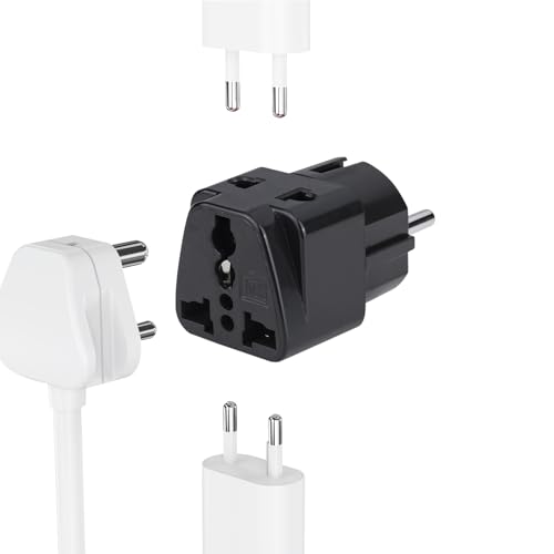 MX Europe Travel Adapter India to Europe | Universal 2 Pin & 3 Pin Socket | Type E/F Schuko Plug | Travel Adapter for Home, Office & Travel | Black, 2 Pieces - Image 2