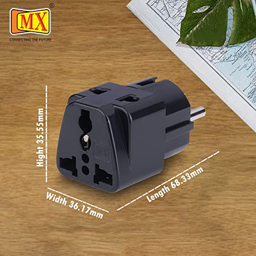MX Europe Travel Adapter India to Europe | Universal 2 Pin & 3 Pin Socket | Type E/F Schuko Plug | Travel Adapter for Home, Office & Travel | Black, 2 Pieces - Image 5
