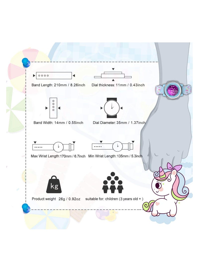 SYOSI Kids Digital Luminous Watches for Girls Boys 3D Cartoon 7 Color Lights Waterproof Sport Outdoor LED Electronic Wrist Watch with Alarm Stopwatch Wristwatch 3 to 12 Years Children - Image 5