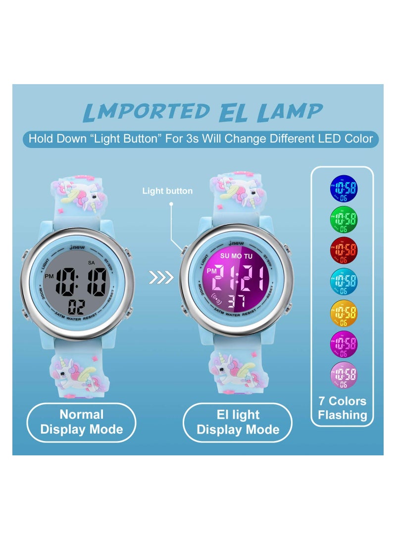 SYOSI Kids Digital Luminous Watches for Girls Boys 3D Cartoon 7 Color Lights Waterproof Sport Outdoor LED Electronic Wrist Watch with Alarm Stopwatch Wristwatch 3 to 12 Years Children - Image 2