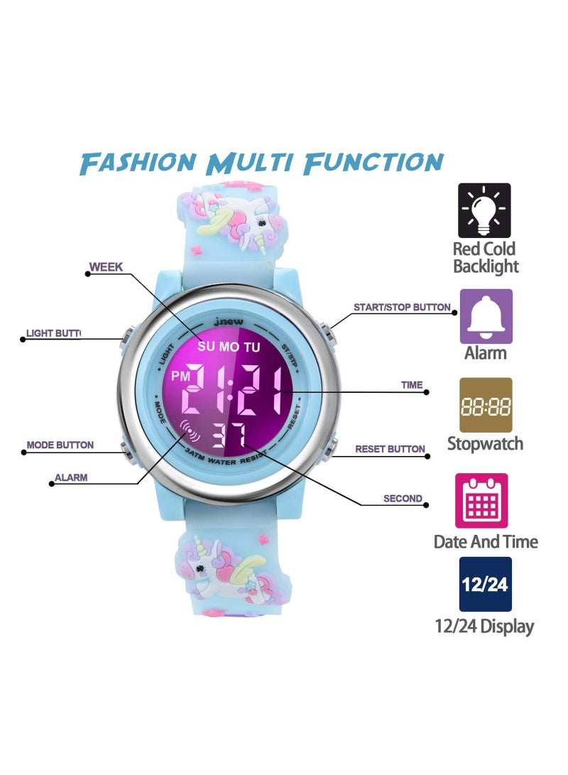 SYOSI Kids Digital Luminous Watches for Girls Boys 3D Cartoon 7 Color Lights Waterproof Sport Outdoor LED Electronic Wrist Watch with Alarm Stopwatch Wristwatch 3 to 12 Years Children - Image 4