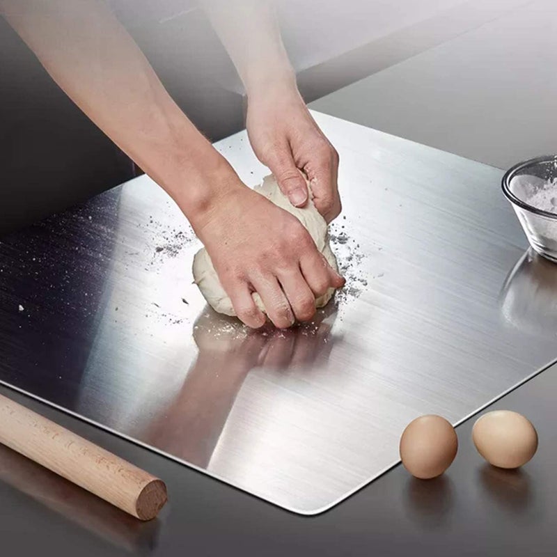 KORVOS Stainless Steel Cutting Board, 15.7" x 11.8" Double-Sided Cutting Boards for Kitchen, Metal Chopping Board with Lip&Non-Slip Mat, Easy to Clean, Suitable for Meat Fruits & Baking - Image 5