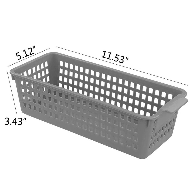 Doryh Long Plastic Basket Trays, Slim Pencil Organizer Grey, 6-Pack - Image 2
