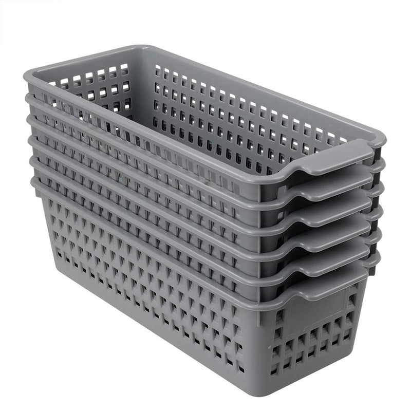 Doryh Long Plastic Basket Trays, Slim Pencil Organizer Grey, 6-Pack - Image 5